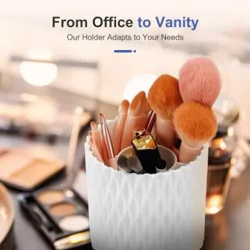 4Johor Pen Holder - 360° Rotating, 5 Slot Pen Holder For Desk. Pencil Holder For Office,School,Dorm Room&Vanity, Desk Accessories(White)