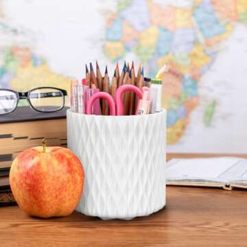 4Johor Pen Holder - 360° Rotating, 5 Slot Pen Holder For Desk. Pencil Holder For Office,School,Dorm Room&Vanity, Desk Accessories(White)