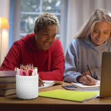 4Johor Pen Holder - 360° Rotating, 5 Slot Pen Holder For Desk. Pencil Holder For Office,School,Dorm Room&Vanity, Desk Accessories(White)