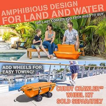 CUDDY Floating Cooler and Dry Storage Vessel for Land & Water – 40QT– Great for River, Beach, Kayak, Pool, & Lake - Orange