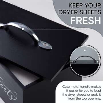 Dryer Sheet Container with Lid for Laundry Room Organization – Wooden Dryer Sheets Holder – Farmhouse Laundry Room Decor – Cute Modern Laundry Room Organization and Storage (Stylish Black)