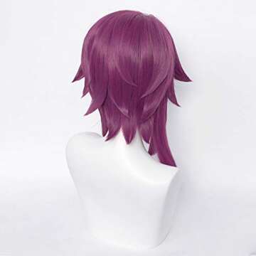 SL Purple Wig for Rosaria Cosplay Wig Women Anime Curly Spiky Hair Wigs with Bangs + Cap