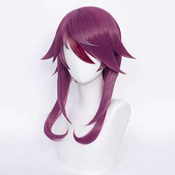 SL Purple Wig for Rosaria Cosplay Wig Women Anime Curly Spiky Hair Wigs with Bangs + Cap