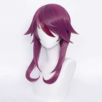 SL Purple Wig for Rosaria Cosplay Wig Women Anime Curly Spiky Hair Wigs with Bangs + Cap