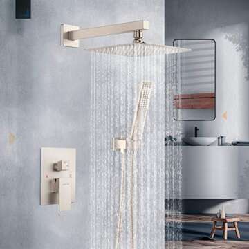 Rain Shower System Sets Faucet: EMBATHER 10 Inch Overhead Rainhead Shower Combo Set With Handheld An...