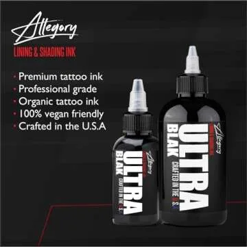 Allegory Tattoo Ink – Ultra Blak, Premium Black Tattoo Ink, Perfect for Lining and Shading, Smooth, Consistent Pigment, Vegan Friendly Tattoo Color, Organic Ink, Crafted in The USA (2 oz)