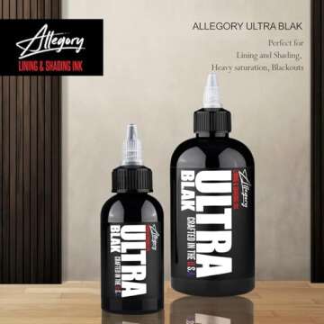 Allegory Tattoo Ink – Ultra Blak, Premium Black Tattoo Ink, Perfect for Lining and Shading, Smooth, Consistent Pigment, Vegan Friendly Tattoo Color, Organic Ink, Crafted in The USA (2 oz)