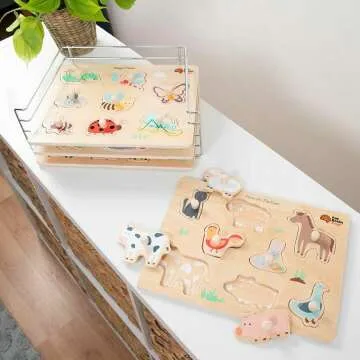 Animal Kingdom Peg Puzzles for Toddlers - Set of 4