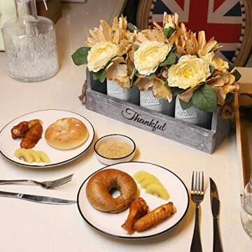 GBtroo Mason Jar Centerpiece – Handmade Table Decoration for Farmhouse Kitchen and Shabby Chic Rustic Wedding Decor – Antique White Glass Jars with Faux Flowers in Distressed Wood Box