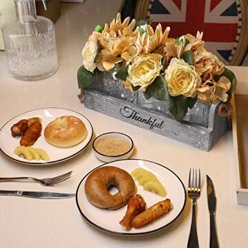 GBtroo Mason Jar Centerpiece – Handmade Table Decoration for Farmhouse Kitchen and Shabby Chic Rustic Wedding Decor – Antique White Glass Jars with Faux Flowers in Distressed Wood Box