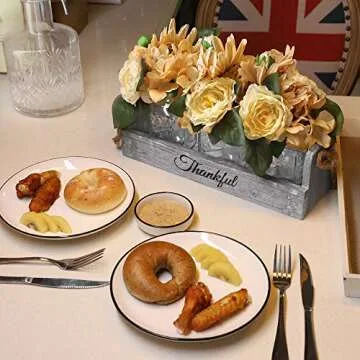 GBtroo Mason Jar Centerpiece – Handmade Table Decoration for Farmhouse Kitchen and Shabby Chic Rustic Wedding Decor – Antique White Glass Jars with Faux Flowers in Distressed Wood Box