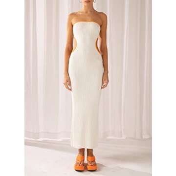 Women Sexy Strapless Maxi Tube Dress Off Shoulder Bodycon Long Dress Cut Out Open Back Party Dress Y...