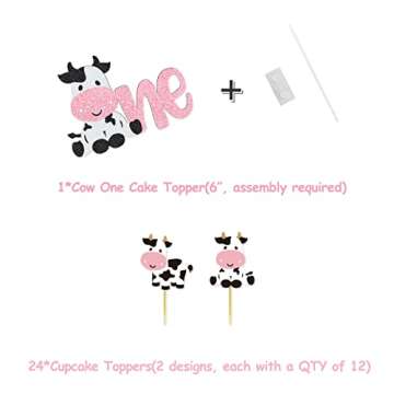 62 Packs Cow 1st Birthday Party Kit Holy Cow I'm One Banner Happy Birthday Banner One Cake Topper Cow Cupcake Toppers Cow Mylar Balloons for Farm Animals Cow First Birthday Party Decorations