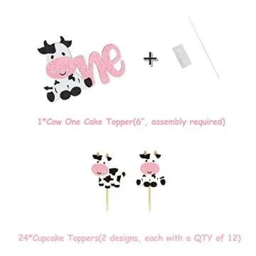 62 Packs Cow 1st Birthday Party Kit Holy Cow I'm One Banner Happy Birthday Banner One Cake Topper Cow Cupcake Toppers Cow Mylar Balloons for Farm Animals Cow First Birthday Party Decorations