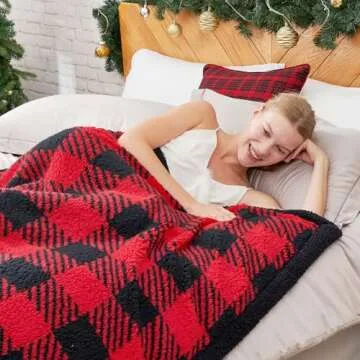 Cozy Bliss Ultra Soft Reversible Double Sherpa Sided Blanket, Buffalo Plaid Throw Blanket Fluffy Thi...