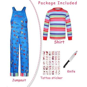 jiobabe Kids Nightmare Killer Doll Costume Boy Girl Halloween Costumes Blue Cartoon Jumpsuit Cosplay...
