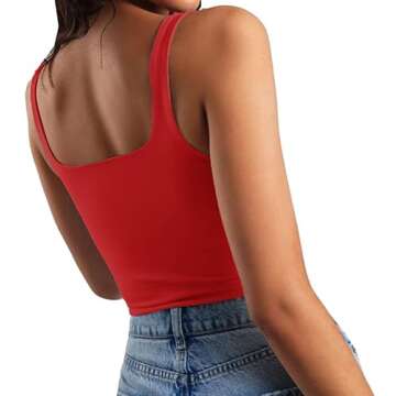 Artfish Women's Sleeveless Strappy Crop Tank Tops Square Neck Workout Gym Camis Going Out Red XS