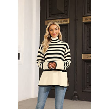 Stylish Women's Striped Turtleneck Sweater for Cozy Fall Fashion