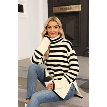 Stylish Women's Striped Turtleneck Sweater for Cozy Fall Fashion
