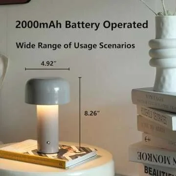 Glivpny Modern Mushroom Table Lamp for Portable Touch Dimming,Rechargeable LED Night Light with 3-Levels Brightness,Bedside Lamp for Indoor Outdoor Restaurant Bar Coffee Shop (Light Gray), HJ-JS001