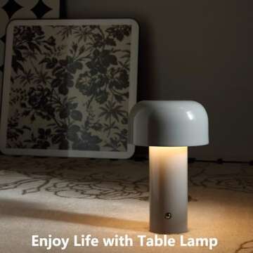 Glivpny Modern Mushroom Table Lamp for Portable Touch Dimming,Rechargeable LED Night Light with 3-Levels Brightness,Bedside Lamp for Indoor Outdoor Restaurant Bar Coffee Shop (Light Gray), HJ-JS001