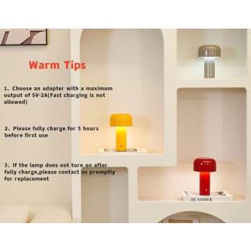 Glivpny Modern Mushroom Table Lamp for Portable Touch Dimming,Rechargeable LED Night Light with 3-Levels Brightness,Bedside Lamp for Indoor Outdoor Restaurant Bar Coffee Shop (Light Gray), HJ-JS001