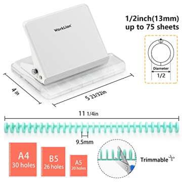 Binding Machine for Planner： WORKLION Metal 10 Hole Punch & Multi Color 30 Hole Loose Leaf Binder ...