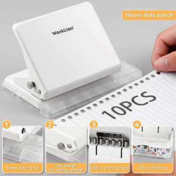 Binding Machine for Planner： WORKLION Metal 10 Hole Punch & Multi Color 30 Hole Loose Leaf Binder Rings(10 pcs) for Making 26 Holes on B5 Paper, 30 Holes on A4, 20 Holes on A5 Book.