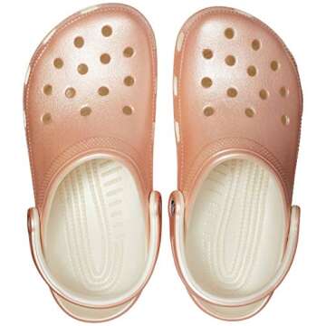 Crocs Unisex Classic Sparkly Clog, Metallic and Glitter Shoes, Rose Gold, 9 US Women