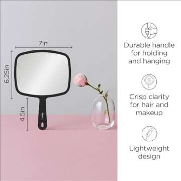 Diane Professional Quality Hand Mirror, Single Sided Hand Held Mirror with Handle for Salon, Barber,...
