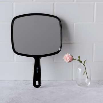 Diane Professional Quality Hand Mirror, Single Sided Hand Held Mirror with Handle for Salon, Barber, Vanity, Grooming, Shaving, and Travel, Medium, 7.5" x 10.75", Black