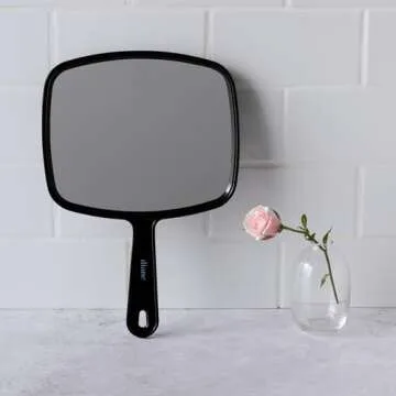Diane Professional Quality Hand Mirror, Single Sided Hand Held Mirror with Handle for Salon, Barber, Vanity, Grooming, Shaving, and Travel, Medium, 7.5" x 10.75", Black
