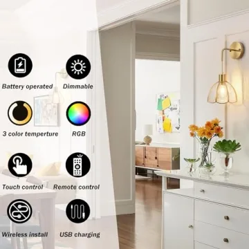 Battery Wall Sconces Set Of Two - Remote Control RGB Dimmable