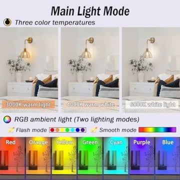 Battery Wall Sconces Set Of Two - Remote Control RGB Dimmable