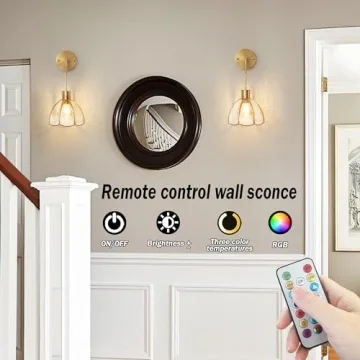 Battery Wall Sconces Set Of Two - Remote Control RGB Dimmable