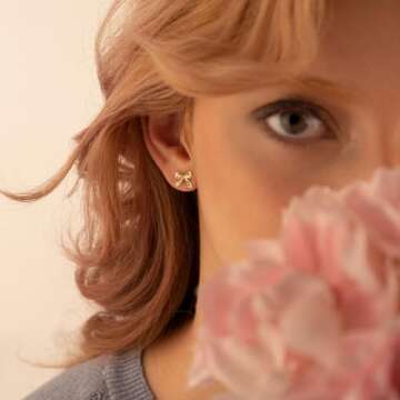 Plenky Gold Earrings-14K Gold Plated Bow Earrings Bow Stud Earrings for Women Trendy Dainty Cute Ribbon Earrings Gold Bow Earrings for Women Gifts