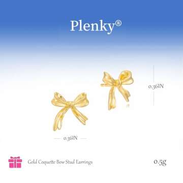 Plenky Gold Earrings-14K Gold Plated Bow Earrings Bow Stud Earrings for Women Trendy Dainty Cute Ribbon Earrings Gold Bow Earrings for Women Gifts