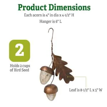 Gardener's Supply Company Acorn Bird Feeder | Sturdy Squirrel Proof Outdoor Garden Hanging Wild Bird Feeders | 2 Acorn Feeder, Metal Leaf & Hanger - Holds 2 Cups of Seed