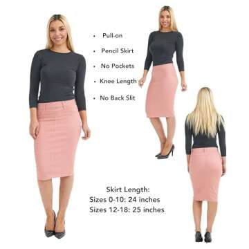 ESTEEZ Size 0 Pink Stretch Denim Pencil Jean Skirt Pull-on Knee Length Modest Casual Bodycon Office ...