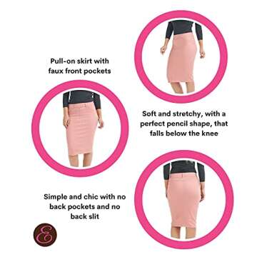 ESTEEZ Size 0 Pink Stretch Denim Pencil Jean Skirt Pull-on Knee Length Modest Casual Bodycon Office Outfit 'Brooklyn' (EX802149PINK0)