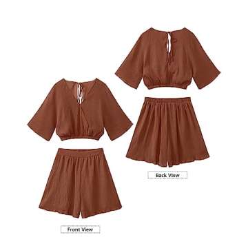 Vetinee 2 Piece Sets For Women Casual Women'S Summer Tops Cute Shorts Summer Sets Two Piece Short Set For WomenWomen Clothes Fashion Almond Brown Fit Size Small S Size 4 Size 6