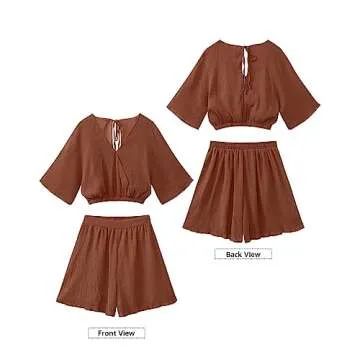 Vetinee 2 Piece Sets For Women Casual Women'S Summer Tops Cute Shorts Summer Sets Two Piece Short Set For WomenWomen Clothes Fashion Almond Brown Fit Size Small S Size 4 Size 6