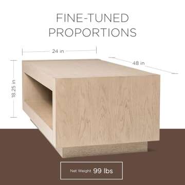 Maven Lane Artemis Large 2 Tier Contemporary Rectangle Wooden Center Coffee Table with Shelf Storage for Living Room in Refined White Finish