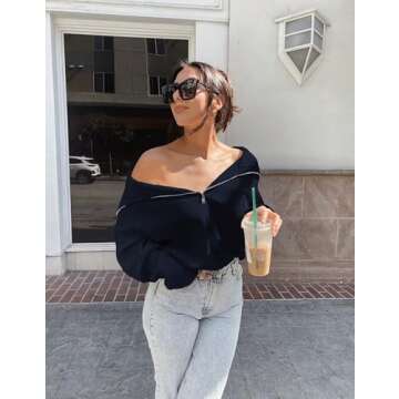 BTFBM Women’s Trendy Half Zip Pullover Sweater