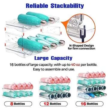 boailydi Stackable Water Bottle Storage Rack - Organize 16 Bottles