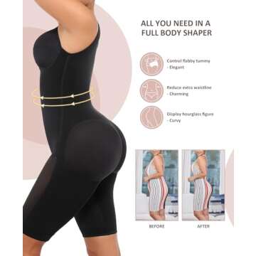 FeelinGirl Tummy Control Shapewear for Women Post Surgery Compression Full Body Shaper Black Large