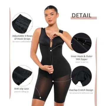 FeelinGirl Tummy Control Shapewear for Women Post Surgery Compression Full Body Shaper Black Large