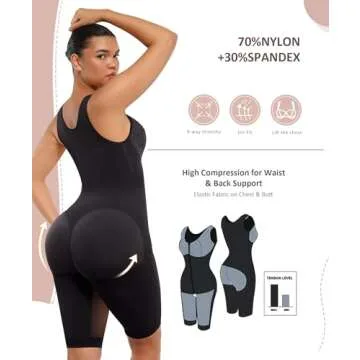 FeelinGirl Tummy Control Shapewear for Women Post Surgery Compression Full Body Shaper Black Large