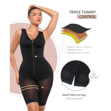 FeelinGirl Tummy Control Shapewear for Women Post Surgery Compression Full Body Shaper Black Large