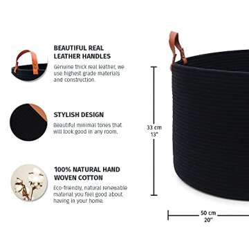 OrganiHaus Black Baskets for Organizing 20x13, Large Blanket Basket for Living Room, Toy Storage Bas...